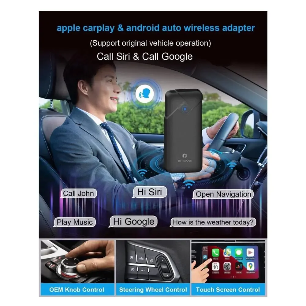 CHOVE 2 in 1 Wireless CarPlay Adapter & Android Auto Wireless Adapter
